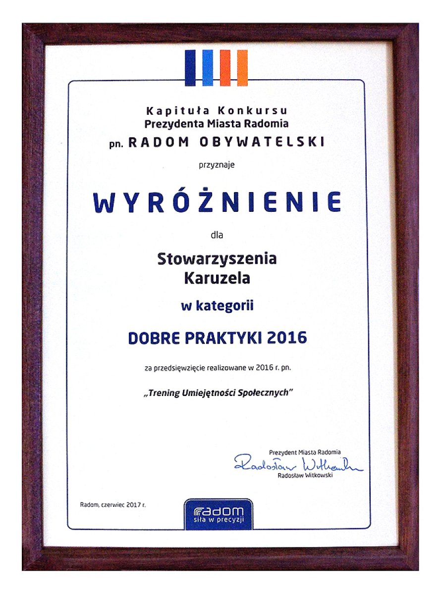 Wyróżnienie w kategorii DOBRE PRAKTYKI 2016