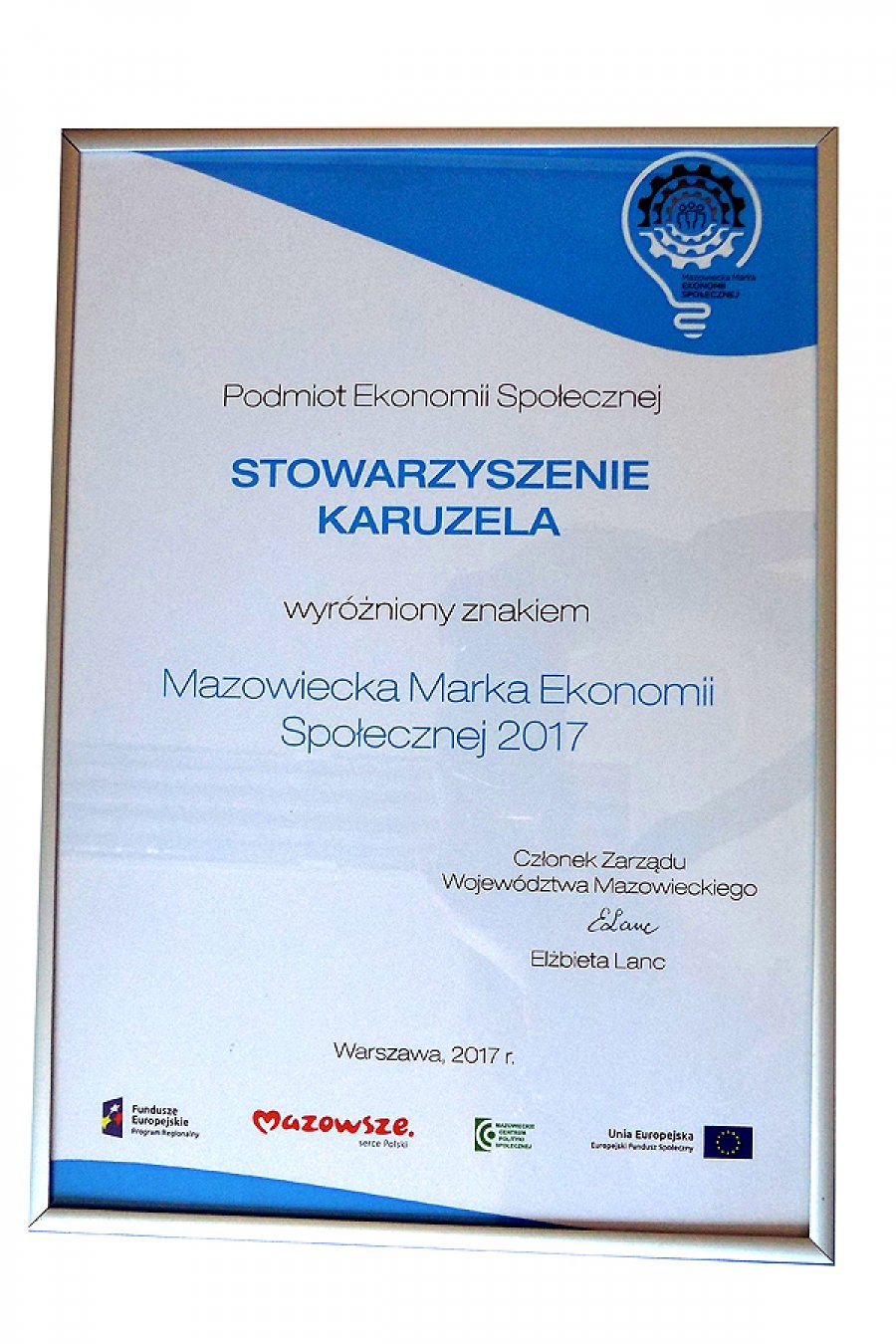 Wyróżnienie Znakiem – Mazowiecka Marka Ekonomii Społecznej 2017